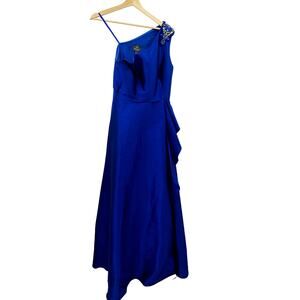 Adrianna Papell Size 6 Royal Blue One Shoulder Gown